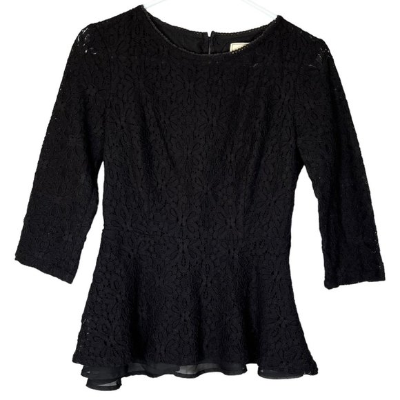 Moulinette Soeurs Tops - Anthropologie Moulinette Soeurs Womens Lace Peplum Top Size 4 Black 3/4 Sleeve